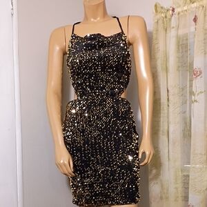 Fiestar Glamorous Sequin Mini Dress in Black and‎ Gold Size L